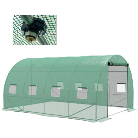 Serre de Jardin Tunnel 12 m² 4L x 3l x 2H m Acier renforcé + PE Haute densité 140 g/m² 8 fenêtres Porte enroulable Vert