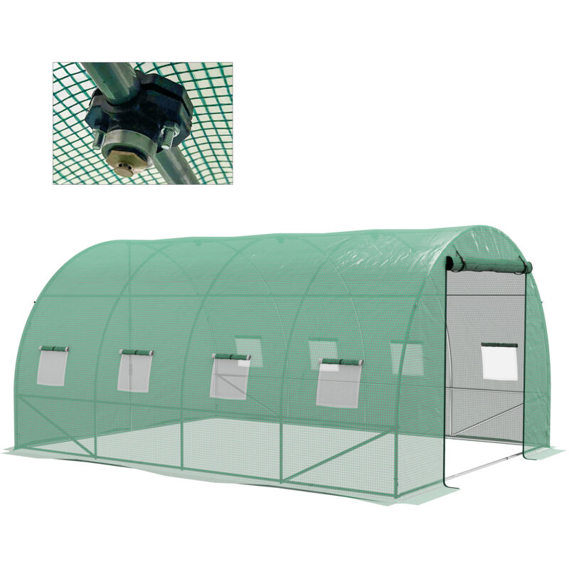 Outsunny - Serre de jardin tunnel 12 m² système d'arrosage intégré acier renforcé pe haute densité vert - Vert