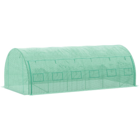 Serre de jardin tunnel 18 m² acier vert 4x3x2 m, porte + parois enroulables + 12 fenêtres PE
