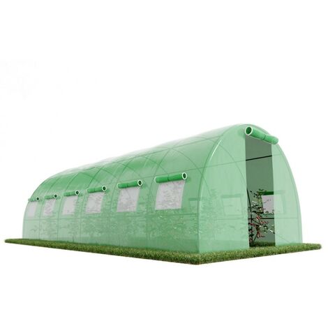 Serre de Jardin Tunnel 18m² - bâche armée - avec fenêtres latérales et porte zipée - Vert