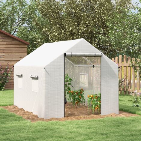 Serre de jardin tunnel 2 x 3m. 6m² avec porte enroulable. 4 fenêtres. - Acier galvanisé PE Haute densité Blanc