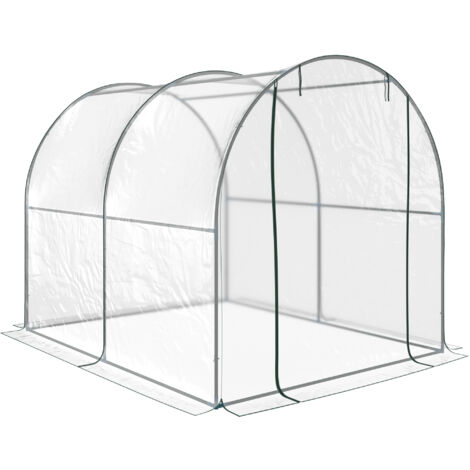 Serre de jardin tunnel 2x2.5x2m, serre de balcon pour plantes et potager avec couverture PVC, porte enroulable et cadre en acier
