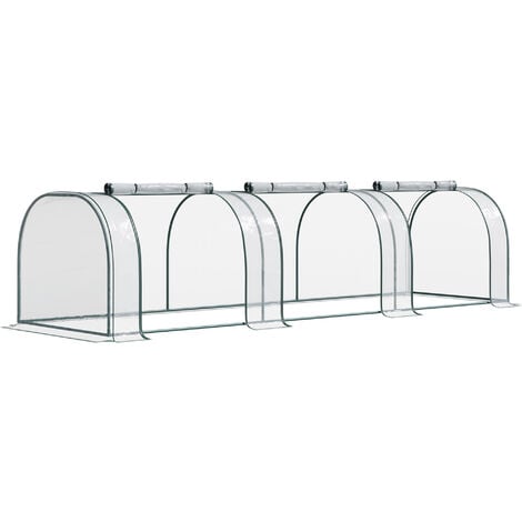 OUTSUNNY Serre de jardin tunnel 3,5L x 1l x 0,8H m 3 portes zippées bâche PVC transparent métal époxy vert