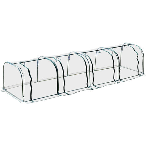 Serre de jardin tunnel 3,95L x 1l x 0,8H m 4 portes zippées bâche PVC transparent acier thermolaqué vert - Transparent
