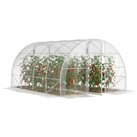 Serre de jardin tunnel 4x3x2m 12m², bâche PE 150g/m², double porte à charnières pour légumes, plantes et fleurs.