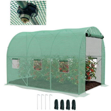 Serre de jardin tunnel 6 m² 3L x 2m avec système d'arrosage intégré, 6 fenêtres, porte enroulable, abri de culture vert pour légumes et plantes, protection contre intempéries