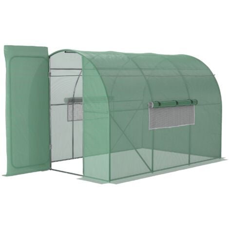 OUTSUNNY Serre de Jardin Tunnel 6 m² Acier galvanisé renforcé diamètre 2,5 cm + PE Haute densité fenêtres Porte Vert