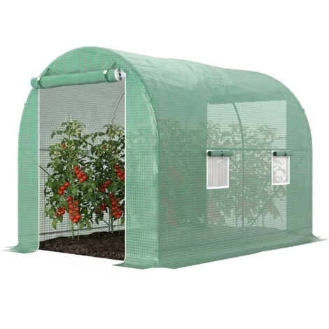 Serre de Jardin Tunnel 6 m², châssis tubulaire renforcé, porte zippée, 4 fenêtres enroulables, vert