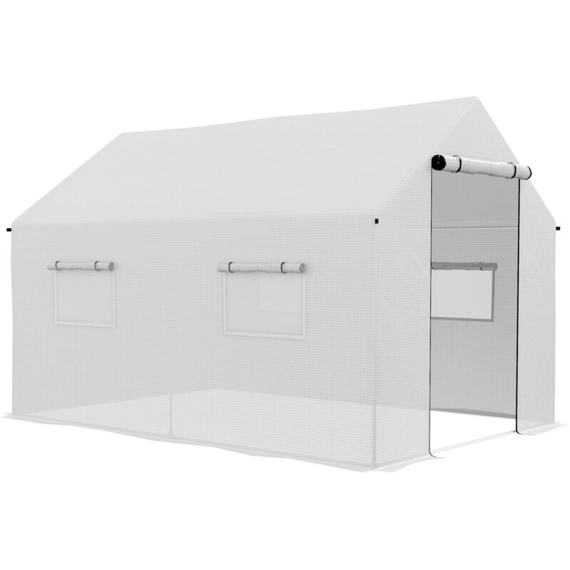 Serre de jardin tunnel 6 m² porte 4 fenêtres acier galvanisé pe blanc