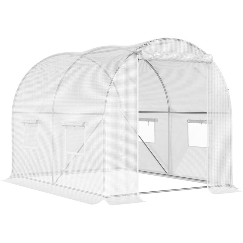 Serre de jardin tunnel 6 m² 3L x 2l x 1,9H m acier galvanisé renforcé diamètre 2,4 cm + pe haute densité fenêtres porte blanc