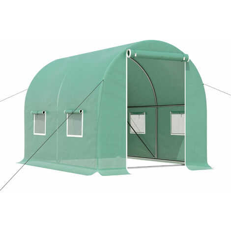 Serre de jardin tunnel acier galvanisé renforcé diamètre 2,4 cm + PE haute densité fenêtres porte