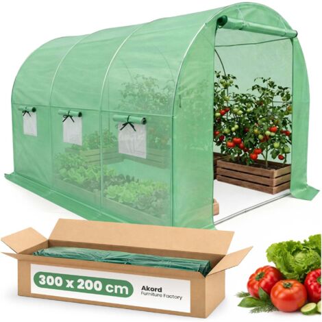 Serre de jardin tunnel avec structure en métal et bâche en PE 1 porte 6 fenêtres Verte 200x300x200 cm