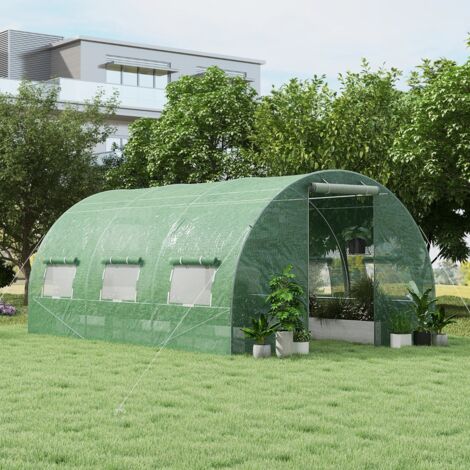 Serre de Jardin Tunnel Cadre en Acier Galvanisé Robuste Serre Tunnel Coupe-Vent avec Cerceau Fenêtres Enroulables 2 Portes Zippées 4x3x2M