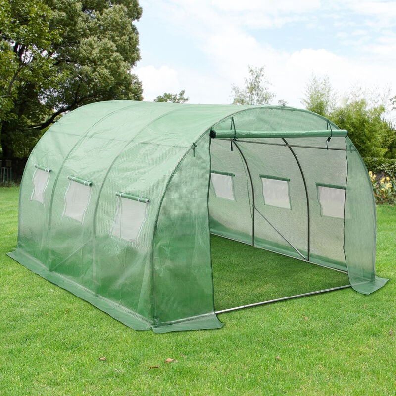 Serre de jardin tunnel Dornbirn en acier et polyéthylène 300 x 300 x 200 cm vert [en.casa]