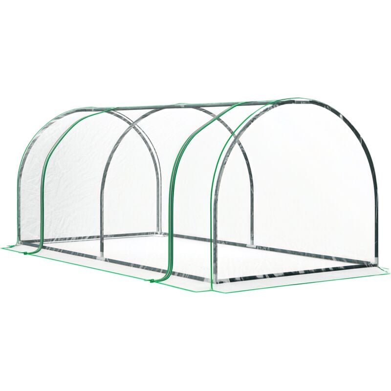 Serre de jardin tunnel serre à tomates dim. 2L x 1l x 0,8H m 2 portes zippées bâche pvc transparent acier époxy vert