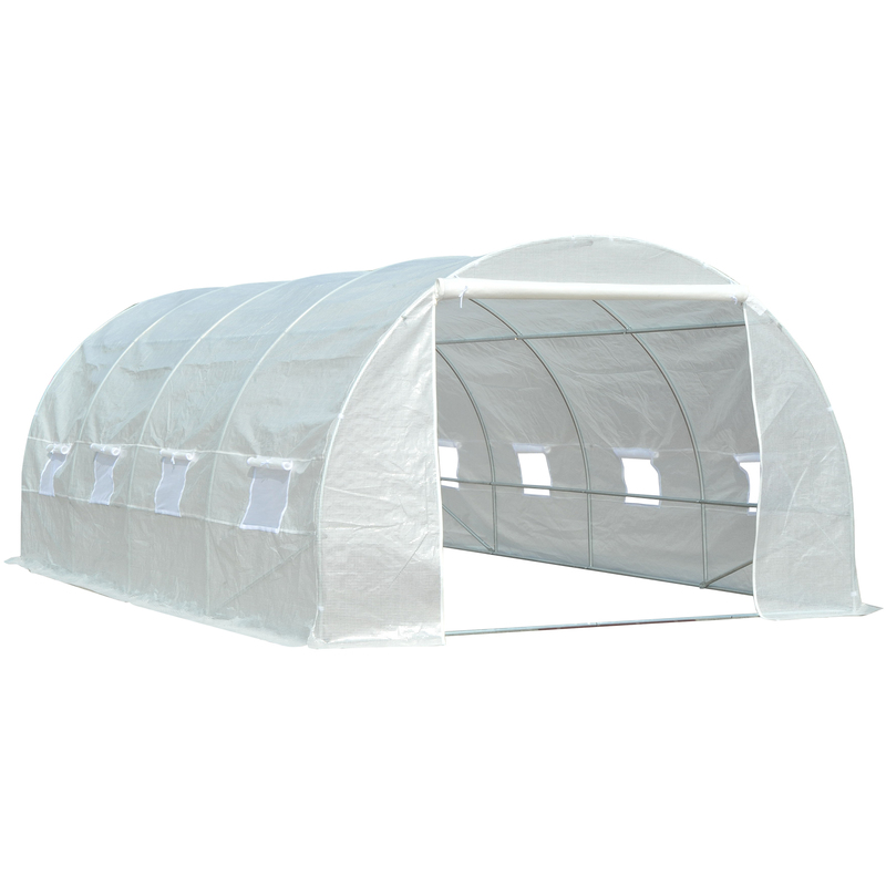 Outsunny - Serre de jardin tunnel surface sol 18 m² 6L x 3l x 2H m châssis tubulaire renforcé 24 mm 8 fenêtres blanc - Blanc