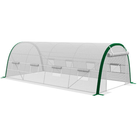 Serre de jardin tunnel surface sol 18 m² acier galvanisé PE maillé blanc vert