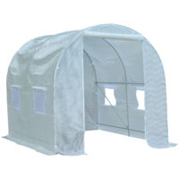 Serre de jardin tunnel surface sol 5 m² 2,5L x 2l x 2H m châssis tubulaire renforcé 18 mm 4 fenêtres blanc