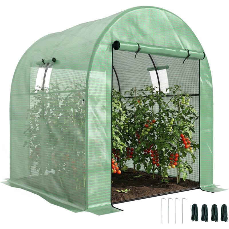 Serre tunnel de jardin - Outsunny - 3,24m² - PE Haute densité 135 g/m² - 2 portes zippées 2 fenêtres en maille - vert