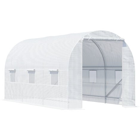 OUTSUNNY Serre de jardin tunnel surface sol 9 m² 4,5L x 2l x 2H m châssis tubulaire renforcé 18 mm 6 fenêtres blanc