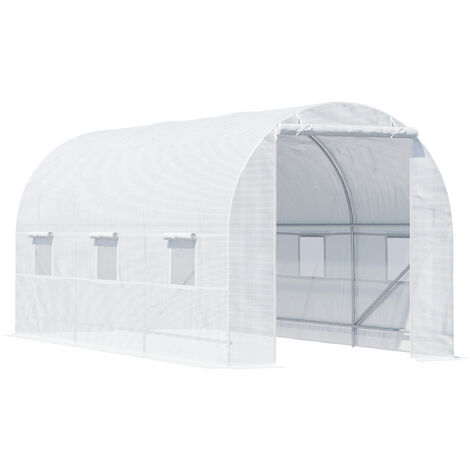 Serre de jardin tunnel surface sol 9 m² 4,5L x 2l x 2H m châssis tubulaire renforcé 18 mm 6 fenêtres blanc - Blanc