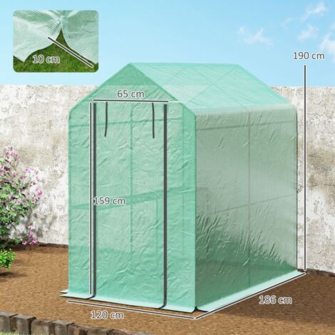 Serre de jardin verte 186x120x190cm 2 étagères, bâche PE 140g/m² châssis acier pour balcon