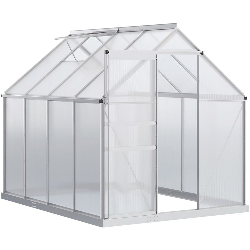 Serre de jardin aluminium polycarbonate 4,8 m² dim. 2,53L x 1,9l x 2H m lucarne réglable fondation porte coulissante