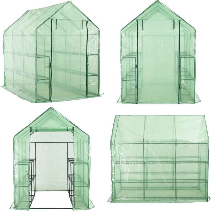 Serre de plain-pied avec 12 étagères Acier 143x214x196 cm - Serre De Jardin - Serre Pliable - Serre Plastique - Serre Métal - Serre Compact - Home &