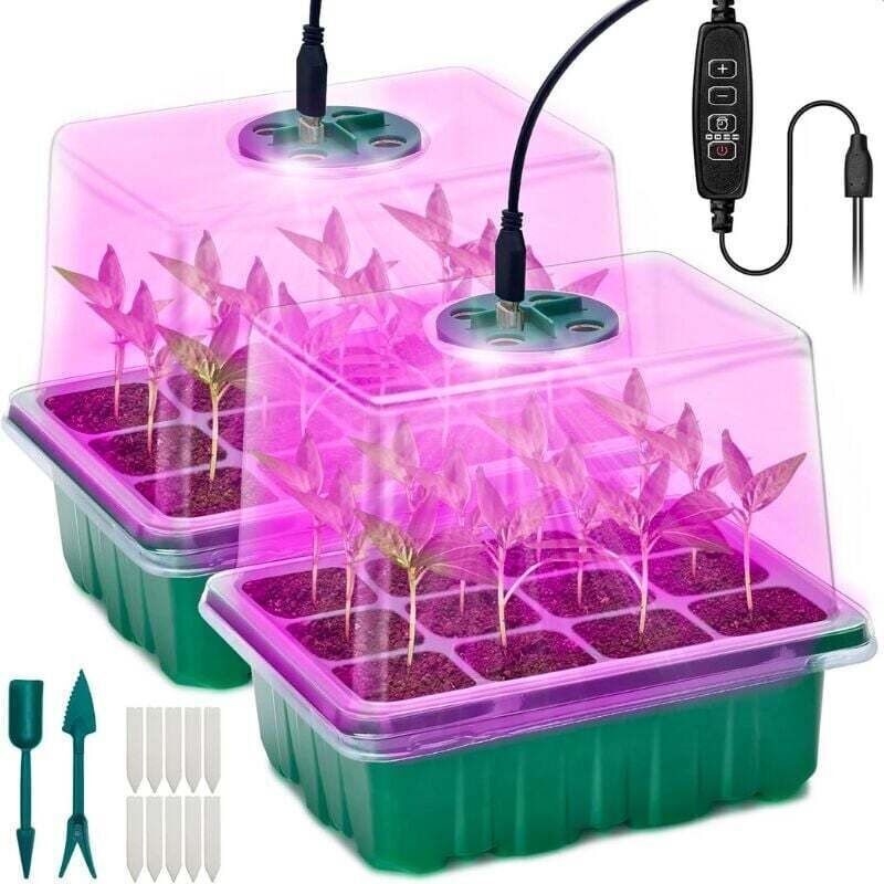 Serre de propagation intérieure en 2 parties, plateau de semis avec couvercle surélevé et lumière du soleil à spectre complet, caisse de plantation