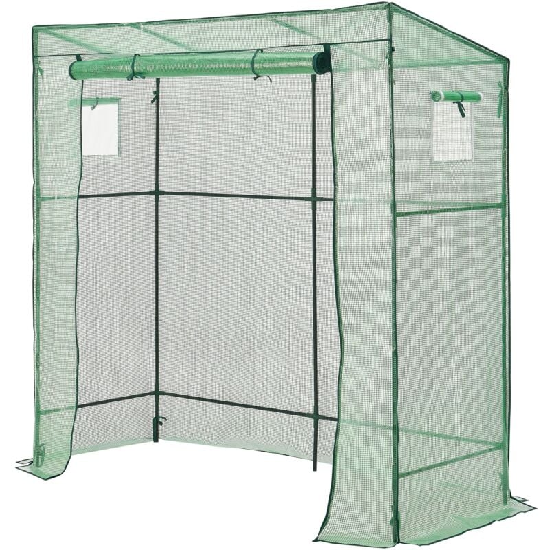 Serre de tomates en acier et polyéthylène à porte et 2 fenêtres zippées 198 x 78 x 180 - 200 cm vert