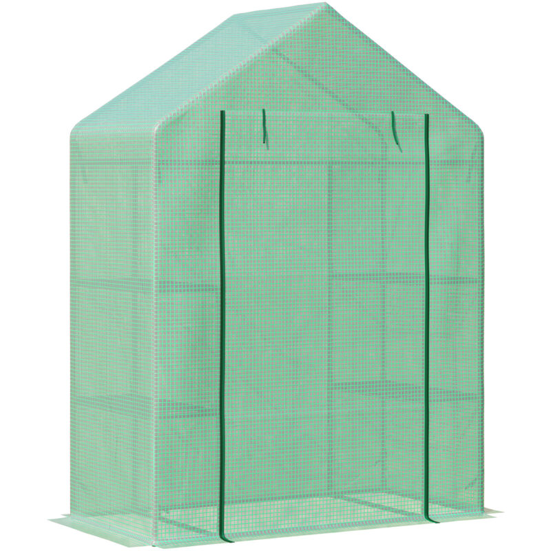Serre en aluminium à 6 étagères, abri de jardin, serre chaude, serre à tomates, serre à plantes avec entrée enroulable, châssis froid, verte, 141 x