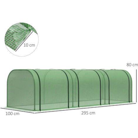 Serre en aluminium, trois portes enroulables, bâche robuste, structure en acier, verte, 2,95 x 1 x 0,8 m