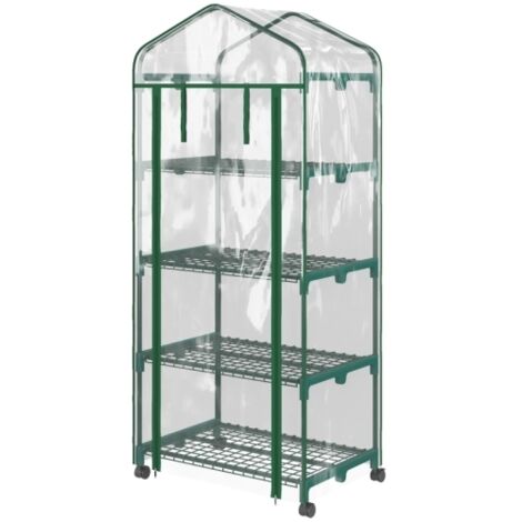 Serre en plastique, serre, mini-serre, serre d'intérieur, châssis de culture, 4 étagères, 69 x 50 x 165 cm, transparent