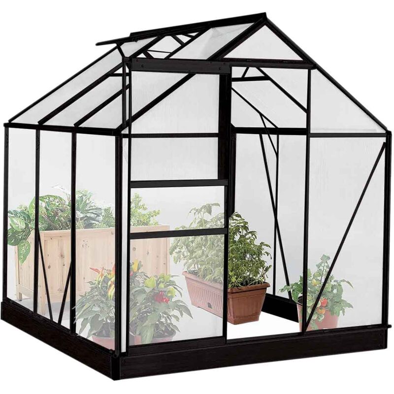 Serre en polycarbonate 190 x 190 x 195 cm, structure aluminium, noir
