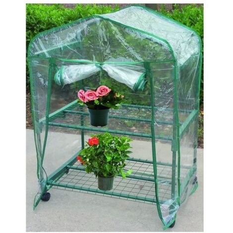 Serre en PVC Blinky avec petite maison, 2 étagères, 69x49x98 cm