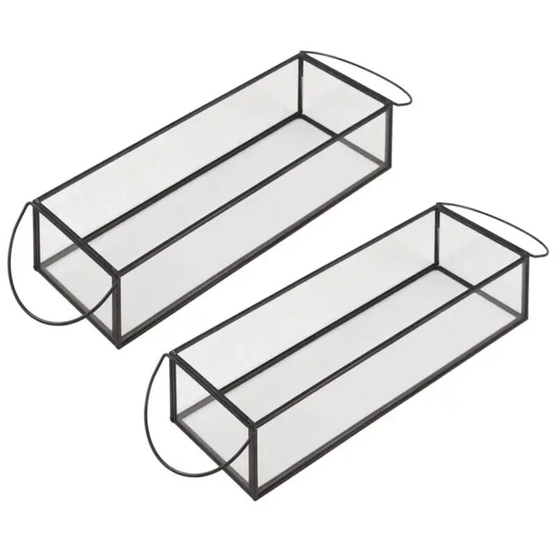 Lot de 2 terrariums / photophores en verre et métal noir - mirana 9368