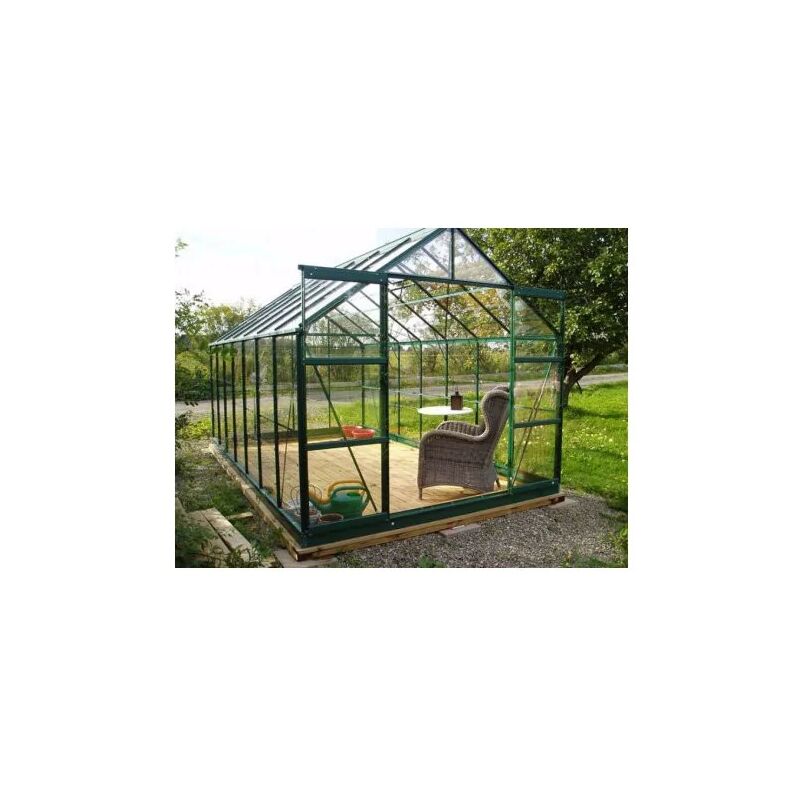 Chalet&jardin - Serre en verre trempé 4 mm modèle 128 + Base - 8,9 m² - alu peint Vert