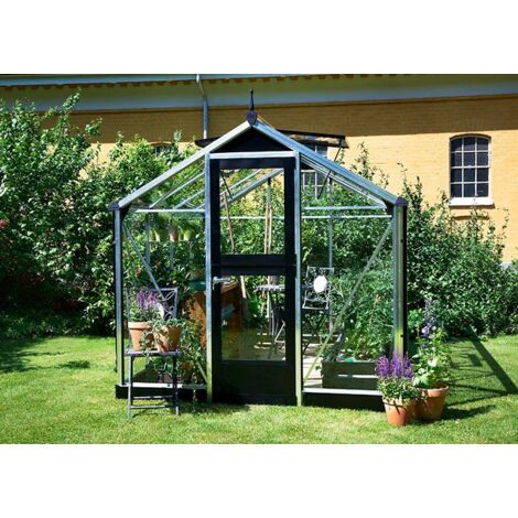 Serre en verre trempé 3 mm COMPACT 5,0m² - coloris aluminium/noir - avec base