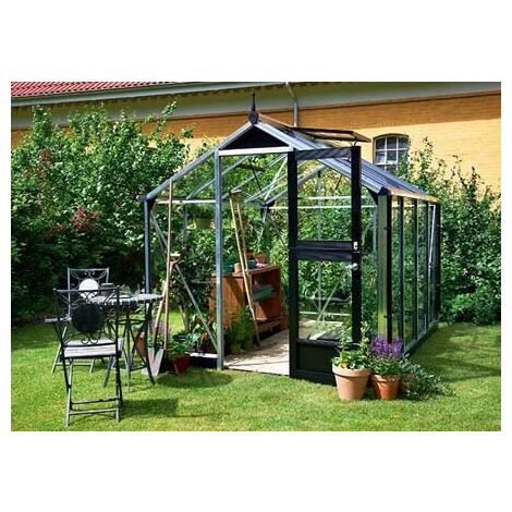 Serre Compact anthracite en verre trempé 3 mm - JULIANA (Dimensions : 6.6 m²)