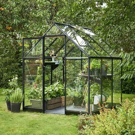 Serre de jardin 3,9m&sup2; noire en verre tremp&eacute; Qube - Halls