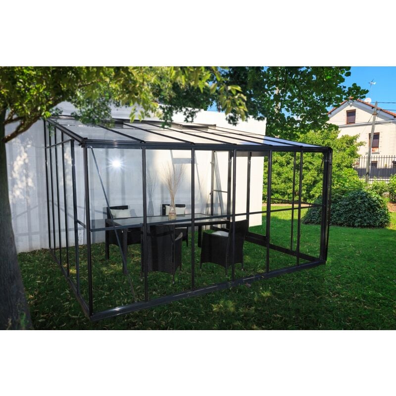 Serre d'hiver verre - 12 m2 grise adossable - Chalet&jardin