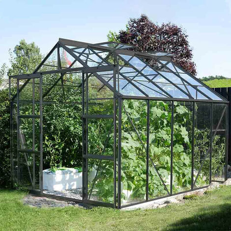 Serre Laurus Uranus 8,25m&sup2; en aluminium laqu&eacute; vert et verre tremp&eacute; 3mm + embase incluse - Natura Lams