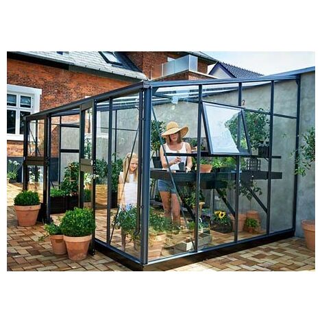 Véranda en verre trempé 3 mm VERANDA 4,4m² - coloris anthracite/noir - avec base