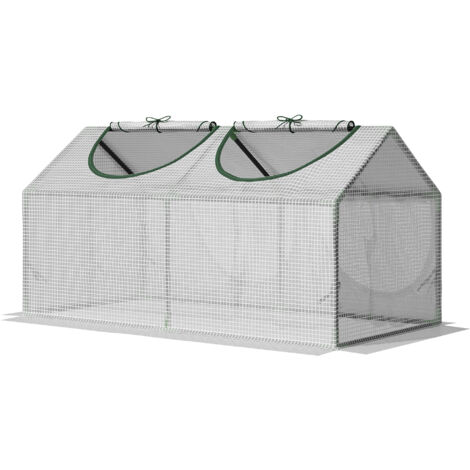 Serre extérieure 120x60x60 cm jardin 2 fenêtres roulantes couvercle pe 140g/m² cadre acier anti-uv imperméable légumes culture, translucide