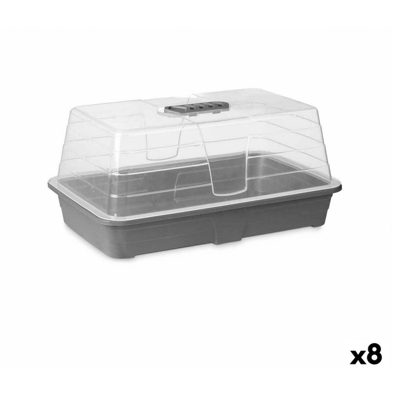 Serre grise en plastique transparent 38,4 x 17,5 x 24,7 cm (8 unités)