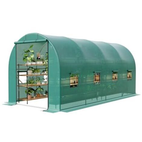 Serre jardin 4,5x2,1x2,1 m, cadre acier galvanisé, bâche PE, 8 fenêtres grillagées, porte métallique, légumes et hivernage plantes