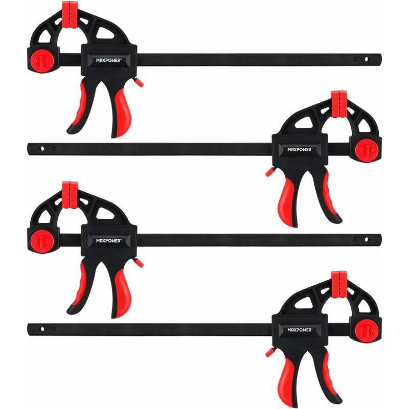 Serre-Joint 4 Pièces Plage de Serrage 300mm,Serres-joint à une Main Plage d'Etirement jusqu'à 500 mm Serre Joint - Force de Serrage max. 100 kg