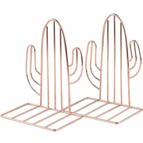 Serre-Livre Metal, 1 Paires Serre-Livres Enfants,Cactus Serre-Livres Design, pour bureaux ,Décoratifs , Étagères,Écoles et Librairie (Or Rose)