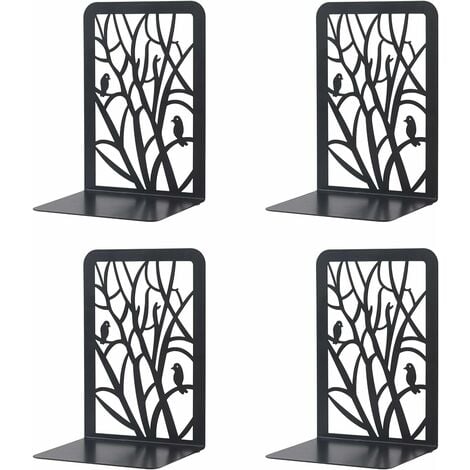 BEIJIYI Serre-Livre Metal,2 Paires Serre-Livres Enfants,D'arbre Serre-Livres Design, pour bureaux ,Décoratifs , Étagères,Écoles et Librairie (Noir)