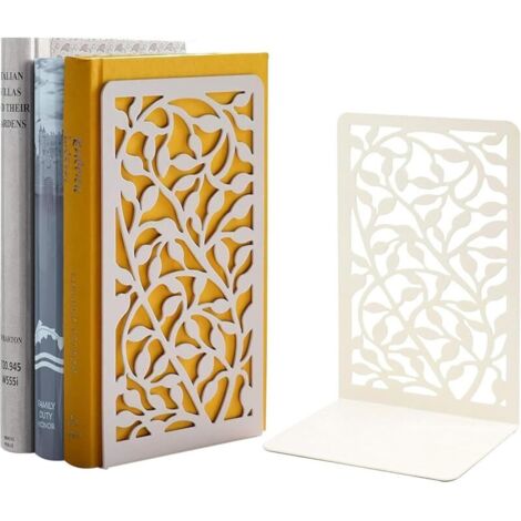 Serre Livre, Presse Livre en Métal, Cale Livre pour Décoration Bureau, Écoles, CD, Librairie Étagère à Livres bookends 1 Paire  (Blanc Brindille)